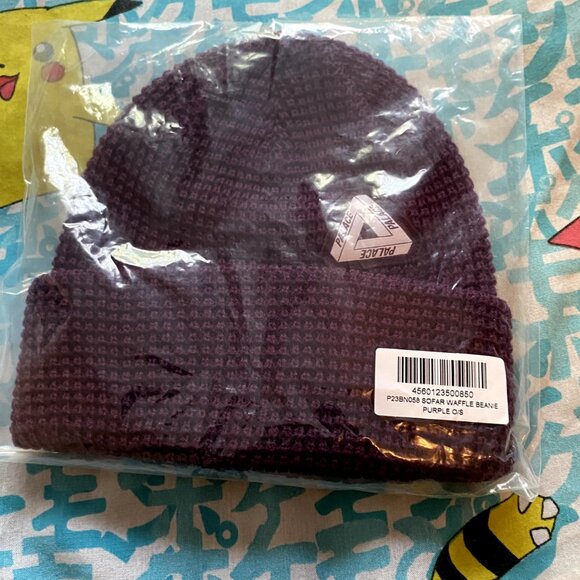 Palace Skateboards Sofar Waffle Beanie Purple FW23 Tri-Ferg Knit Acrylic - Picture 4 of 6